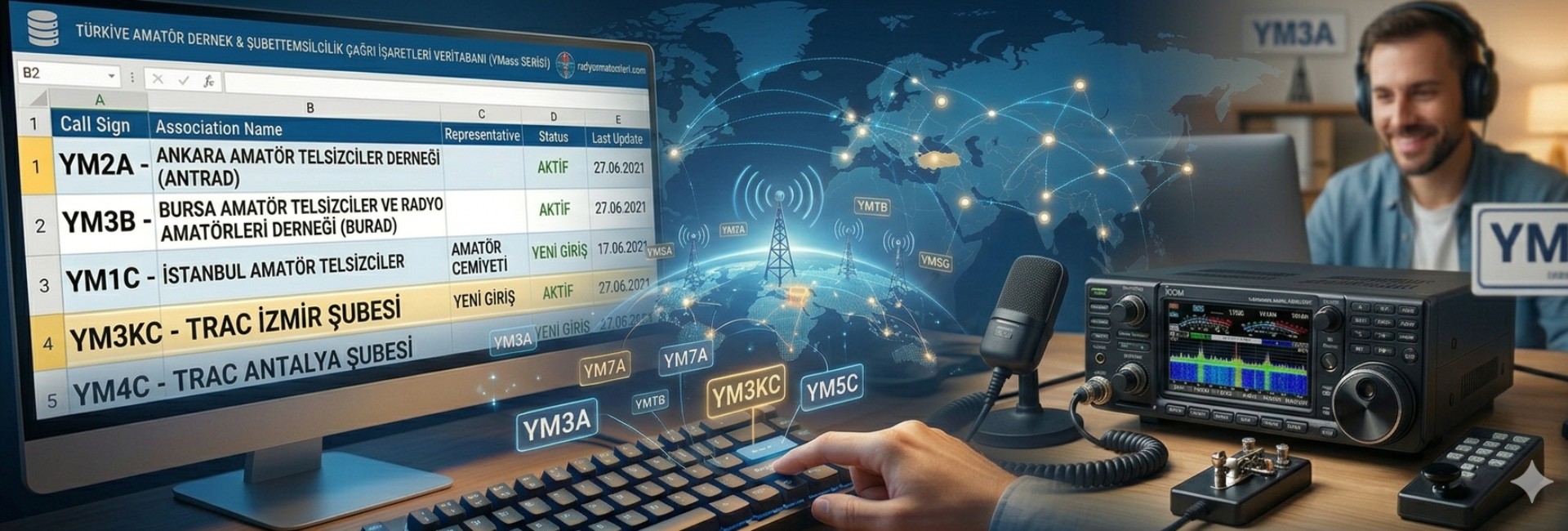 Amatör dernek, şube,temsilcilik çağrı işaretleri YMXXXX databese girişi
